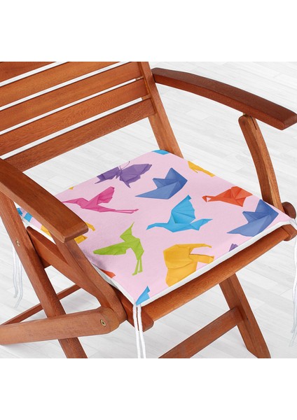 Pembe Zeminli Origami Sanatı Dijital Baskılı Modern Fermuarlı Sandalye Minderi fiyatları
