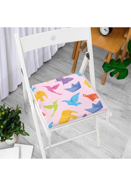 Pembe Zeminli Origami Sanatı Dijital Baskılı Modern Fermuarlı Sandalye Minderi modelleri