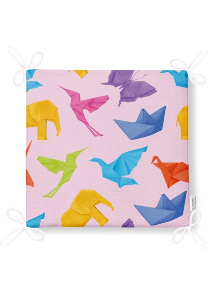 Pembe Zeminli Origami Sanatı Dijital Baskılı Modern Fermuarlı Sandalye Minderi fırsatları