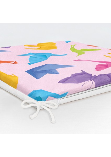 Pembe Zeminli Origami Sanatı Dijital Baskılı Modern Fermuarlı Sandalye Minderi indirimleri