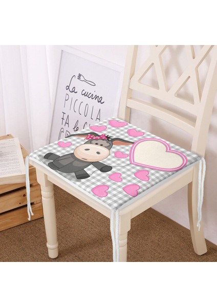 Pembe Zeminde Save The Date Motifli Modern Fermuarlı Sandalye Minderi