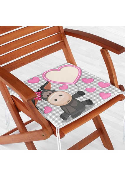 Pembe Zeminde Save The Date Motifli Modern Fermuarlı Sandalye Minderi