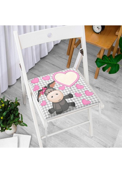 Pembe Zeminde Save The Date Motifli Modern Fermuarlı Sandalye Minderi