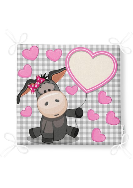 Pembe Zeminde Save The Date Motifli Modern Fermuarlı Sandalye Minderi