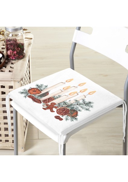 Çam Yapraklı Mum Tasarımlı Dijital Baskılı Modern Fermuarlı Sandalye Minderi