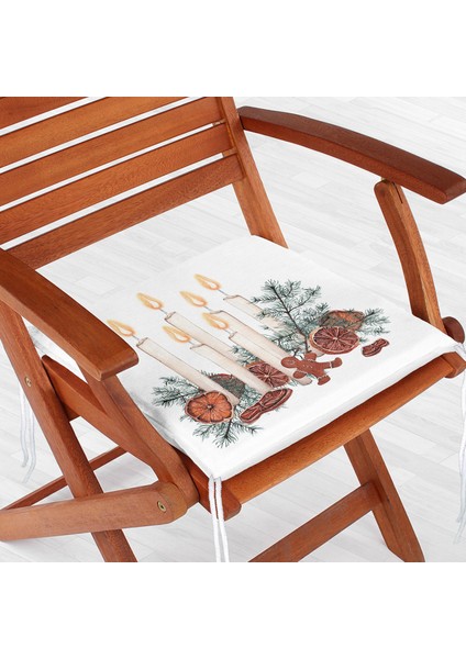 Çam Yapraklı Mum Tasarımlı Dijital Baskılı Modern Fermuarlı Sandalye Minderi fiyatları