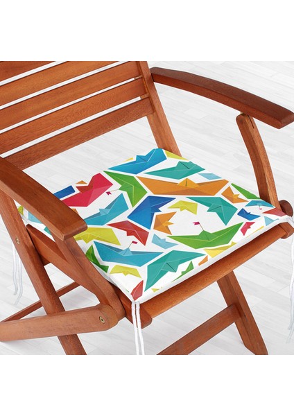 Beyaz Zeminde Origami Gemiler Dijital Baskılı Modern Fermuarlı Sandalye Minderi fiyatları