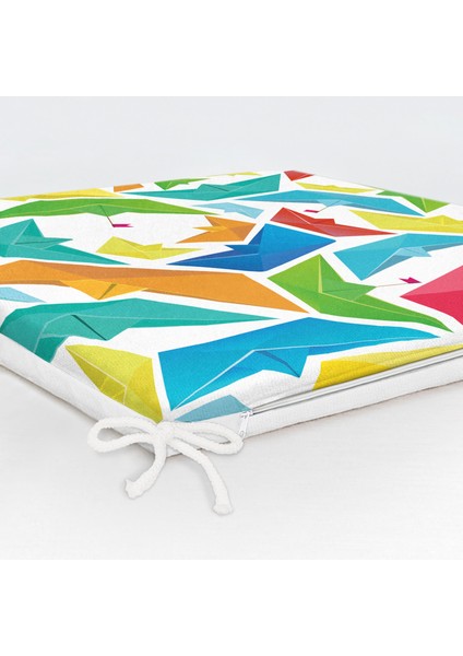 Beyaz Zeminde Origami Gemiler Dijital Baskılı Modern Fermuarlı Sandalye Minderi indirimleri