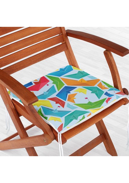 Mavi Zeminde Origami Gemiler Dijital Baskılı Modern Fermuarlı Sandalye Minderi fiyatları
