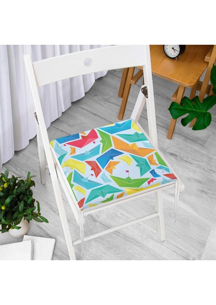 Mavi Zeminde Origami Gemiler Dijital Baskılı Modern Fermuarlı Sandalye Minderi modelleri