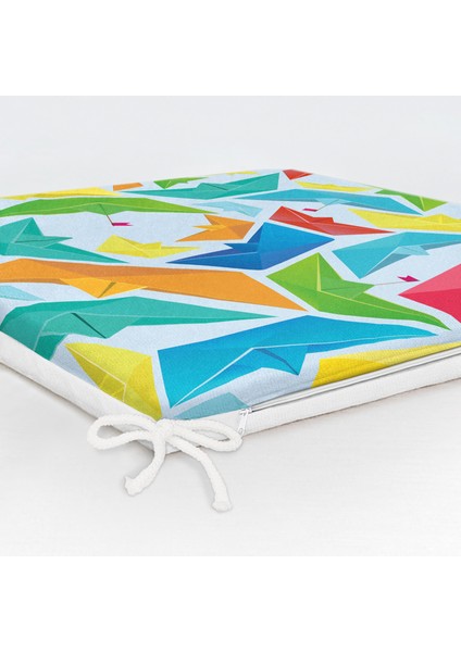 Mavi Zeminde Origami Gemiler Dijital Baskılı Modern Fermuarlı Sandalye Minderi indirimleri