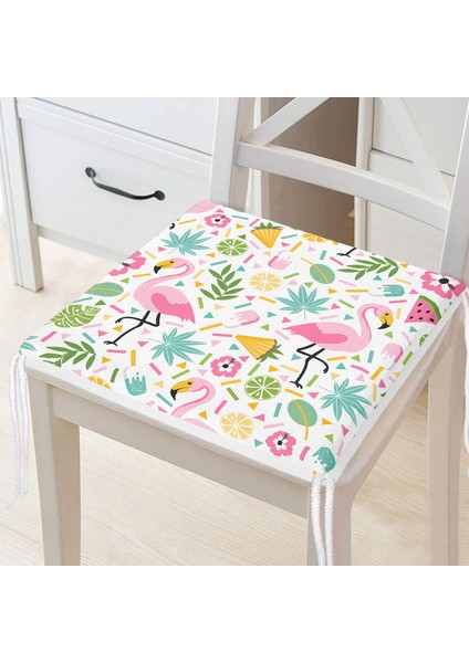 Pembe Flamingo Motifli Dijital Baskılı Özel Tasarım Modern Fermuarlı Sandalye Minderi