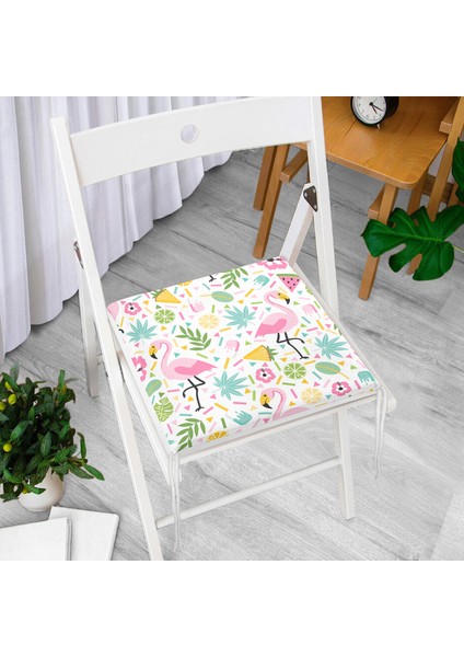 Pembe Flamingo Motifli Dijital Baskılı Özel Tasarım Modern Fermuarlı Sandalye Minderi modelleri
