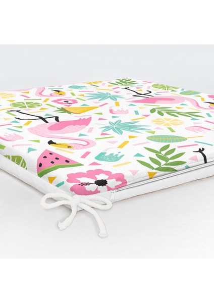Pembe Flamingo Motifli Dijital Baskılı Özel Tasarım Modern Fermuarlı Sandalye Minderi indirimleri