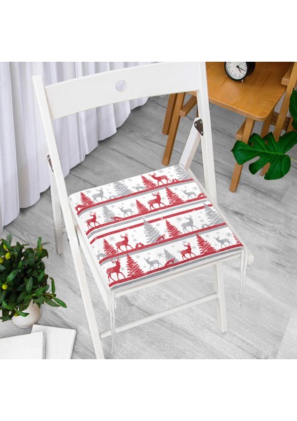 Geyik ve Çam Ağaçları Dijital Baskılı Modern Fermuarlı Sandalye Minderi modelleri