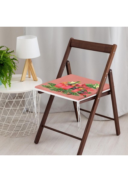 Pembe Zemin Çam Yapraklı Mum Tasarımlı Dijital Baskılı Modern Fermuarlı Sandalye Minderi modelleri