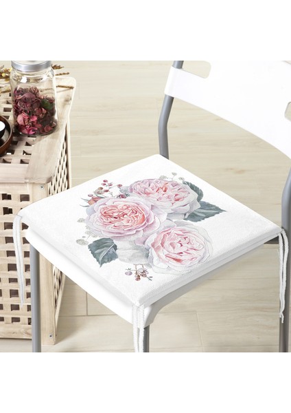 Soluk Çiçek Motifli Modern Dijital Baskılı Fermuarlı Sandalye Minderi