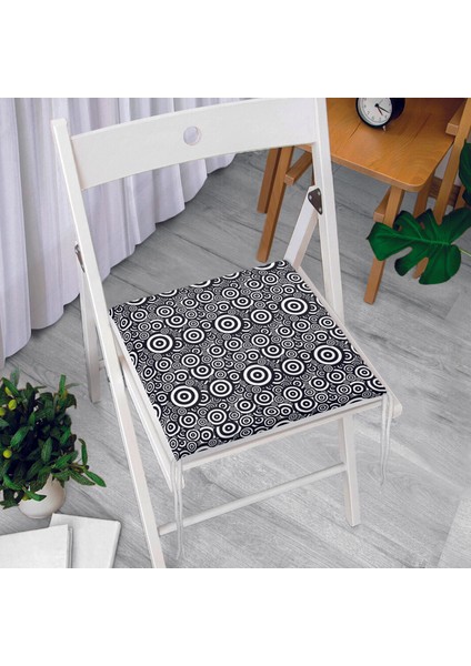 Siyah Beyaz Geometrik Yuvarlak Tasarımlı Modern Fermuarlı Sandalye Minderi modelleri