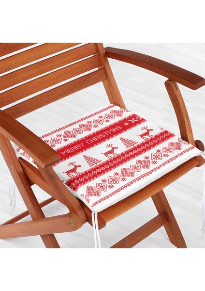 Merry Christmas Kanaviçe Görünümlü Geyikler Dijital Baskılı Fermuarlı Sandalye Minderi fiyatları