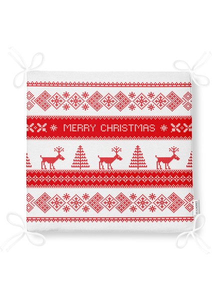 Merry Christmas Kanaviçe Görünümlü Geyikler Dijital Baskılı Fermuarlı Sandalye Minderi fırsatları