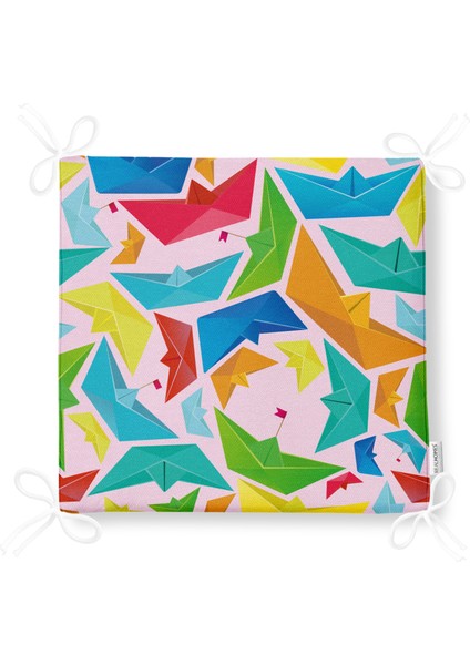 Pembe Zeminde Origami Gemiler Dijital Baskılı Modern Fermuarlı Sandalye Minderi fırsatları