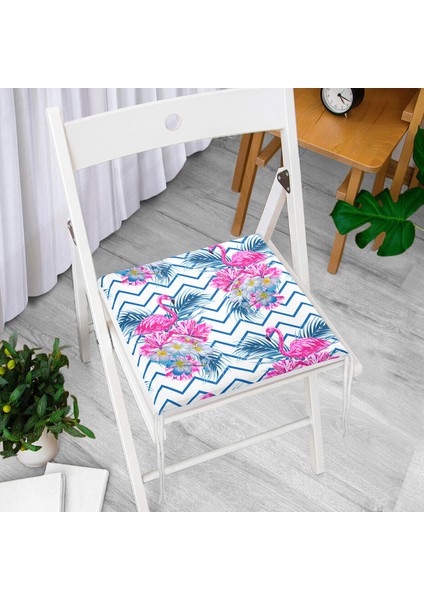 Zikzak Zeminli Flamingo Dijital Baskılı Fermuarlı Sandalye Minderi modelleri