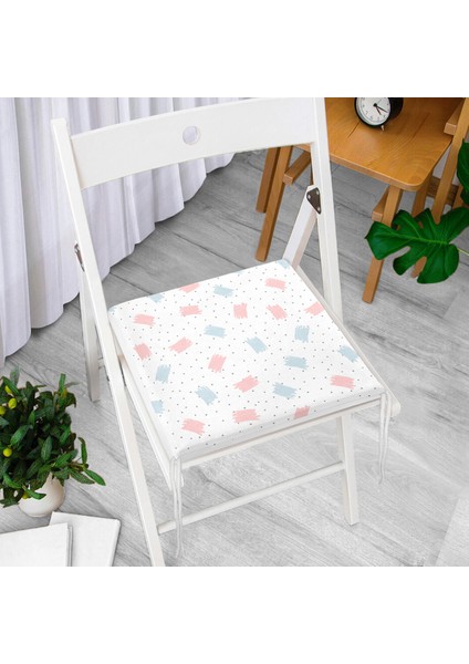 Pembe Mavi Puanlı Dijital Baskılı Özel Tasarım Modern Fermuarlı Sandalye Minderi