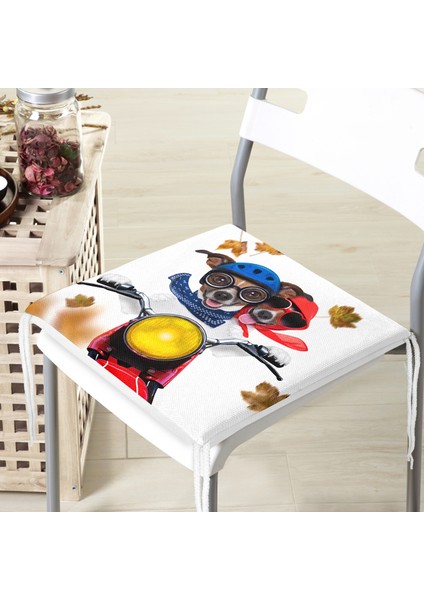 Motor Süren Çılgın Köpekler Dijital Baskılı Modern Fermuarlı Sandalye Minderi