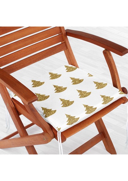 Beyaz Zeminde Gold Renkli Çam Ağacı Desenli Dijital Baskılı Modern Fermuarlı Sandalye Minderi fiyatları