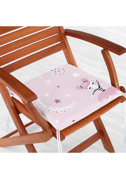 Pembe Zeminde Balerin Desenli Dijital Baskılı Özel Tasarım Modern Fermuarlı Sandalye Minderi