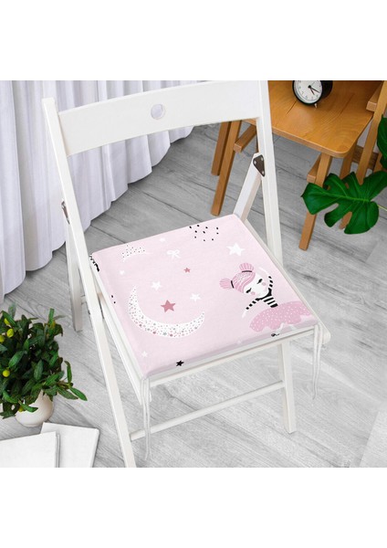 Pembe Zeminde Balerin Desenli Dijital Baskılı Özel Tasarım Modern Fermuarlı Sandalye Minderi fiyatları