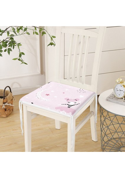 Pembe Zeminde Balerin Desenli Dijital Baskılı Özel Tasarım Modern Fermuarlı Sandalye Minderi modelleri