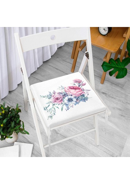Lila Renk Begonya Motifli Dijital Baskılı Fermuarlı Sandalye Minderi modelleri