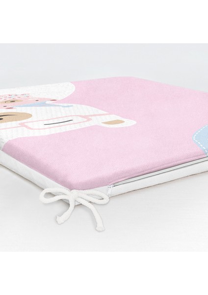 Pembe Zeminde Anne ve Yavru Ayı Baby Shower Dijital Baskılı Çocuk Odası Fermuarlı Sandalye Minderi indirimleri