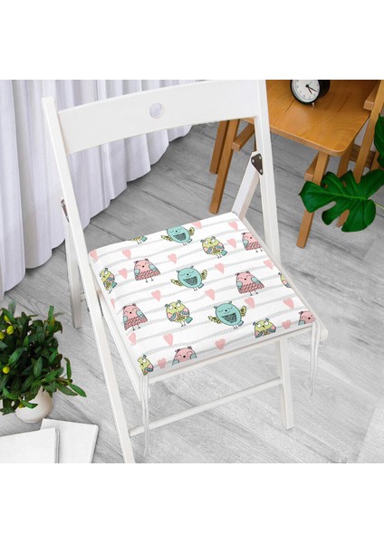Kalp ve Baykuş Desenli Dijital Baskılı Özel Tasarım Modern Fermuarlı Sandalye Minderi modelleri