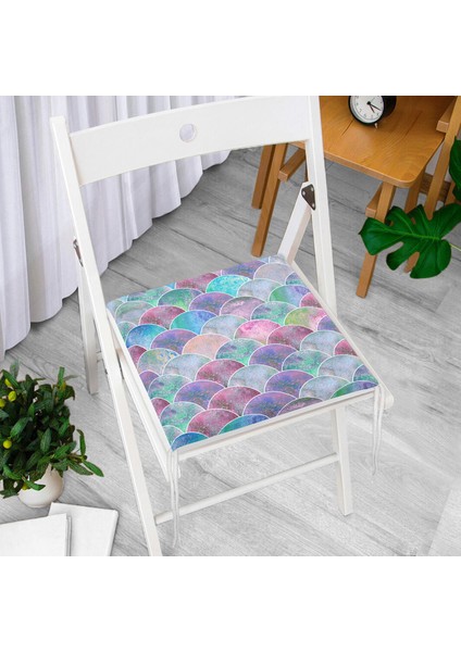 Mavi Zeminde Yuvarlak Desenli Modern Fermuarlı Sandalye Minderi
