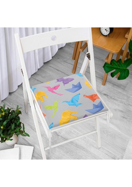 Gri Zeminli Origami Sanatı Dijital Baskılı Modern Fermuarlı Sandalye Minderi modelleri
