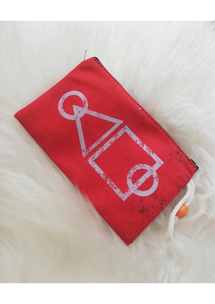 Squid Game Kırmızı Şekiller Bez Cüzdan Kalemlik