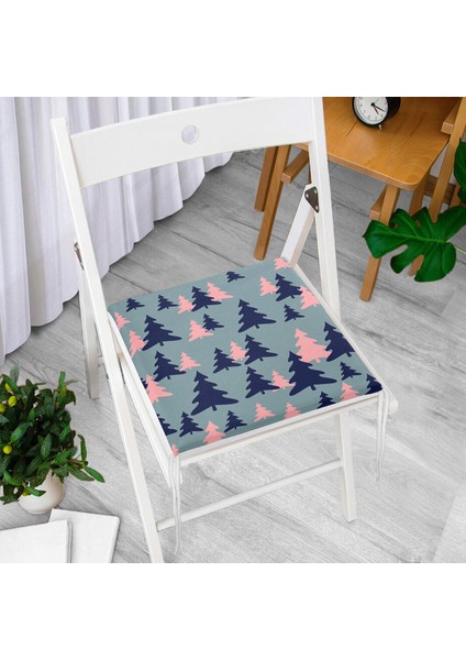Renkli Zeminde Pastel Renkli Siyah Çam Ağacı Desenli Dijital Baskılı Modern Fermuarlı Sandalye Minderi modelleri