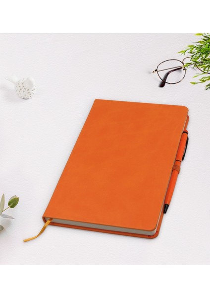 Kişiye Özel Isimli Turuncu Termo Deri Defter Kalem Seti Model 10