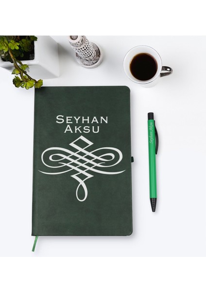 Kişiye Özel Isimli Yeşil Termo Deri Defter Kalem Seti Model 24