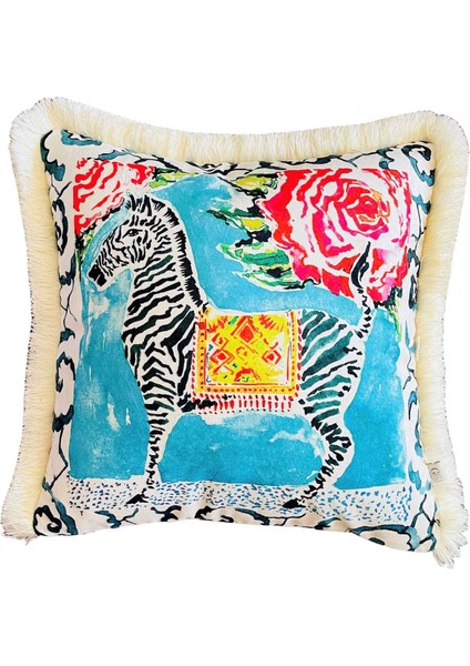 Dekoratif Zebra Desenli Kadife Kırlent Kılıfı 45 cm x 45 cm