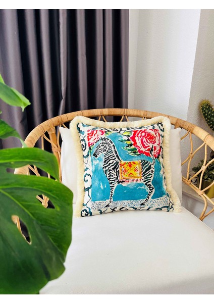 Dekoratif Zebra Desenli Kadife Kırlent Kılıfı 45 cm x 45 cm modelleri