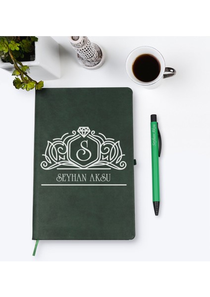 Kişiye Özel Isimli Yeşil Termo Deri Defter Kalem Seti Model 13