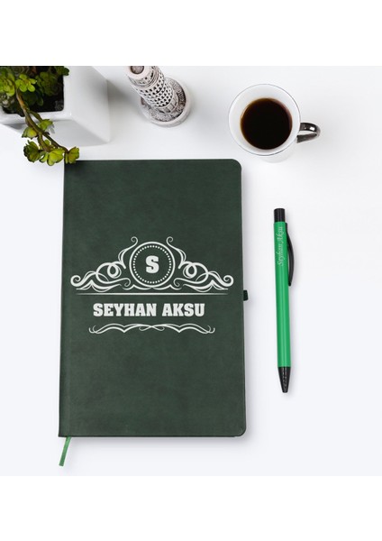 Kişiye Özel Isimli Yeşil Termo Deri Defter Kalem Seti Model 33