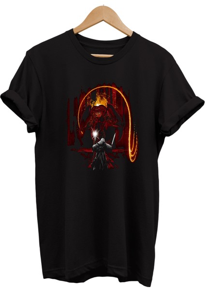 Lotr Yüzüklerin Efendisi Balrog Vs Gandalf Baskılı %100 Pamuk Oversize T-Shirt