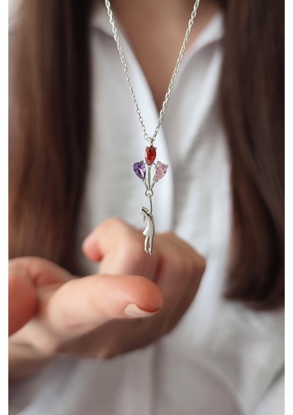 925 Ayar Gümüş Balonlu Kız Tasarım Kadın Kolye