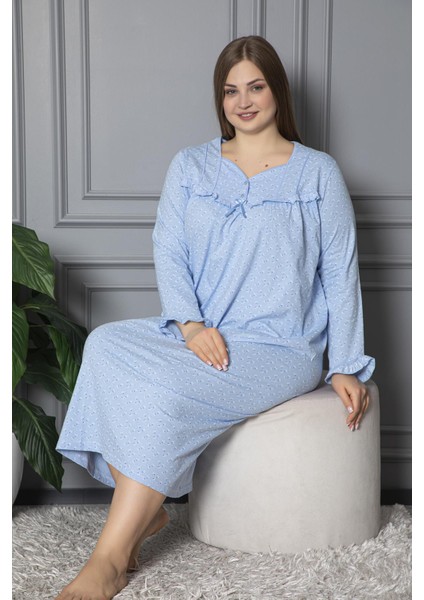 Mevsimlik Uzun Kol Pamuklu Penye Büyük Beden Anne Gecelik 180 fiyatları