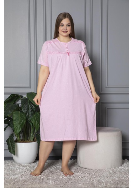 Kısa Kol Pamuklu Penye Büyük Beden Anne Geceliği 520