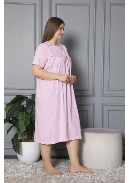Kısa Kol Pamuklu Penye Büyük Beden Anne Geceliği 520 fırsatları